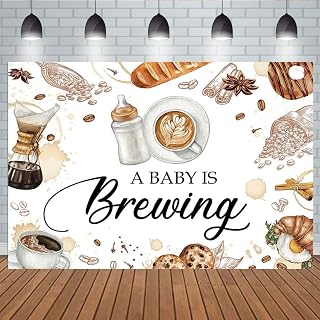 7x5ft Coffee Baby Shower Decoration Backdrop a Baby is Brewing Banner Bottle Brunch Tea Coffee Beans Croissant Newborn Birthday Banner Cake Smash Photo Props Cake Table Backdrop