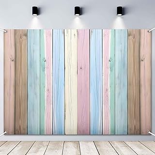 7x5ft Easter Colorful Wood Backdrop Banner Rustic Wooden Wall Photography Background Fabric Pastel Colored Easter Birthday Party Decorations Photo Booth Supplies for Kids