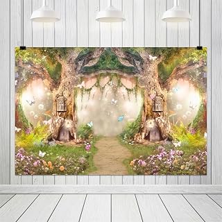 7x5ft Fairy Forest Backdrop Enchanted Fairytale Backdrop Spring Nature Wonderland Photography Background for Girl's Birthday Baby Shower Party Photoshoot Studio Props