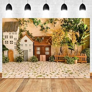7x5ft Pastoral Style Little Houses Backdrop - Old Town Home Garden Background for Baby Shower, Maternity Portrait Photoshoot Live Video Studio Props