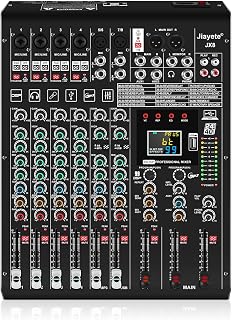 8 Channel DJ Mixer, Professional Audio Mixer, Metal, DSP 99 Preset Effects, 48V Phantom Power, Black USB Xlr Music Streaming Mini Mixing Console, Pa Mixer for PC, Podcast