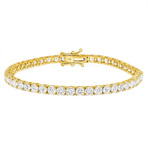 8 Ct F/VS Round Lab Grown Diamond Tennis Bracelet Solid 14K Yellow Gold 7"