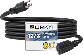 8 ft Outdoor Extension Cord Waterproof, 12/3 Heavy Duty Extension Cable with 3 Prong Grounded Plug for Safety, 12AWG 15Amp 1875W Great for Garden, Major Appliances, Black