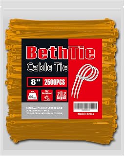 8 Inch gold Zip Ties (2500 Pack), 65 LBS Tensile Strength, Self-Locking Nylon PA66 UV Resistant Cable Ties for Indoor and Outdoor Use