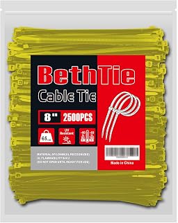 8 Inch Yellow Zip Ties (2500 Pack), 65 LBS Tensile Strength, Self-Locking Nylon PA66 UV Resistant Cable Ties for Indoor and Outdoor Use