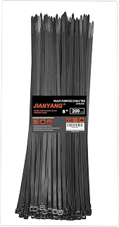 8 Inch Zip Ties Double Sided Toothed,65LBS Tensile Strength Heavy Duty Cable Wire Ties With Self-Locking Adjustable More Durable Nylon Tie Wraps for Indoor Outdoor（200 Pack）