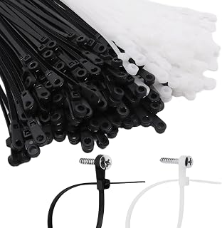 8 Inch Zip Ties with Screw Hole, 200PCS Mountable Head Nylon Cable Ties Multipurpose Heavy Duty Zip Tie with Mounting Hole for Indoor and Outdoor Use (Black+White)