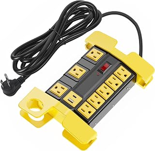 8-Outlet Metal Heavy Duty Power Strip with USB-C, Wide-Spaced, Black,15ft