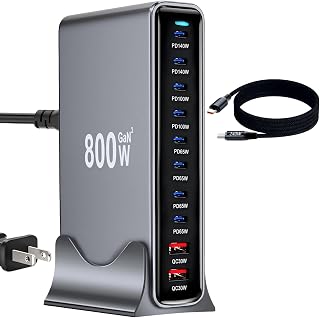 800W USB C Charger Block, 10-Port USB Charging Station with Dual 140W PD