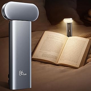 86lux Book Light, Reading Light for Book in Bed, USB Rechargeable LED Night Light with 3 Colors & Stepless Dimming, Aluminum Alloy Bookmark Light for Book Lovers, Technology Black