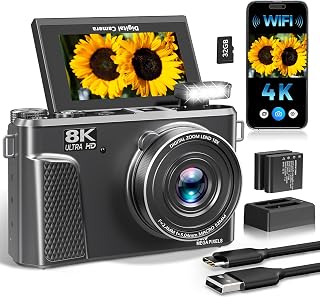 8K Digital Camera, 88MP Autofocus Camera for Beginners & Photography, WiFi