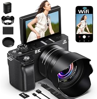 8K Digital Camera, 88MP WiFi Cameras for Photography, 3" 180&deg; Flip Screen | Vlogging Camera for YouTube, 18X Zoom UHD Autofocus Video Camara with Lens Hood, 64GB Micro SD Card for Teens & Beginners