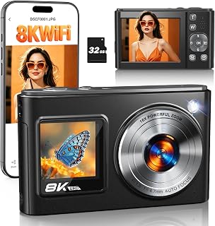 8K Digital Camera for Photography 96MP WiFi Dual Screen Camera for Kids | Vlogging Camera with 16X Zoom, Compact Point and Shoot Travel Camera for Teens Beginners with SD Card, 2 Batteries