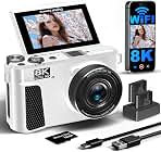 8K Digital Camera for Photography,88MP Vlogging Camera for YouTube(White)
