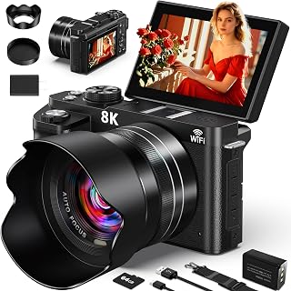 8K Digital Cameras for Photography 88MP WiFi UHD Autofocus Vlogging Camera | 8K 88MP WiFi Camera for YouTube, Video Camara for Beginner Photographer, 3" 180&deg; Flip Screen 18X Zoom, Lens Hood, Memory Card