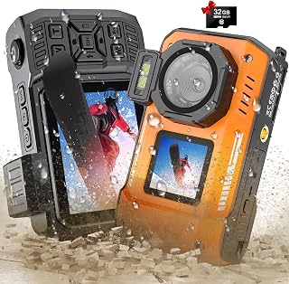 8K Underwater Camera Rugged WiFi 33FT Waterproof 70MP 32GB Card Dual-Screen | Suitable for Snorkeling, Diving, Selfie Dustproof Shockproof, Autofocus Point-and-Shoot, 2500mAh battery, Type-C, amber