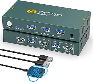8K@60HZ HDMI KVM Switch 2 Computers 1 Monitor 2 Port KVM Switch | With 3 USB3.0 Ports |2PC/2 Laptop Share Keyboard&Mouse|EDID Adaptive|Wired Remote Controller|Home Office / Gaming Setup