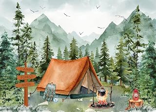 8x6ft Adventure Baby Shower Backdrop Camping Background F247 | camping party decoration camping backdrop for classroom Let The Adventure Begin Party Decorations Forest backdrop