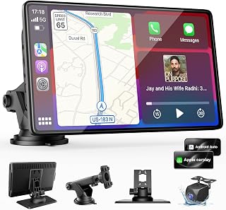 9" CarPlay Screen for Car, Wireless Apple CarPlay & Android Auto | with 1080P Backup Camera, Night Vision, Mirror Link, Voice Control, Bluetooth/FM/AUX Audio, Portable Touchscreen Display