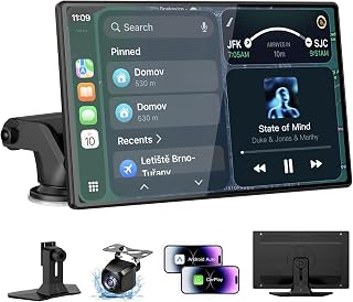 9" CarPlay Screen for Car, Wireless Portable CarPlay Screen for Apple Car Play & Android Auto, OTA Updates, Backup Camera, Bluetooth 5.0, Mirror Link, Voice Control, GPS Navigation, FM