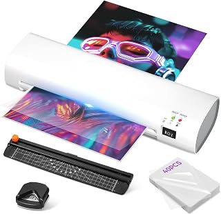 9 Inch Portable Laminator Machine with 40 Laminating Sheets and Trimmer | A4 Cold & Thermal Laminator, Laminating Machine with ABS Jam-Release for Home, Office, School, Business white