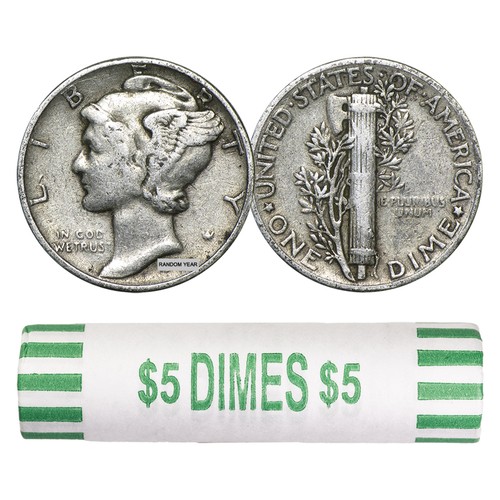 90% Silver Mercury Dime Coin (50 Roll, Avg Circ)