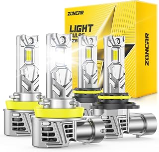 9005 H11 Driving Bulb, 130,000 Lumes Super Birghter, 6500K Cool White, HB3 H8/H9 1:1 Size Plug-N-Play Bulbs, 500% Heat Dissipation, Up to 80,000Hrs Lifespan, Pack of 4