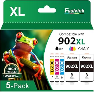 902XL Ink Cartridges Combo Pack Compatible with HP OfficeJet Pro 6978 6968 | 6975 6970 6960 6958 Printers, Replacement 902XL Ink Cartridge 5 Pack (2 Black, Cyan, Magenta, Yellow) High Yield 902 Ink