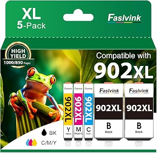 902XL Ink Cartridges Compatible with HP OfficeJet Pro 6978 6968 6975 6970 | 5 Pack: Includes 2 Black, Cyan, Magenta and Yellow replacement 902 ink cartridges High Yield