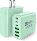 90W GaN USB C Charger Block [2 Pack],6-Port USB C Wall Charger Fast Charging 45W PD Power Adapter for MacBook Air/iPad Pro/iPhone 17Pro Max/Samsung Galaxy S24 Ultra/Tabs for Home Travel (Black, Two)