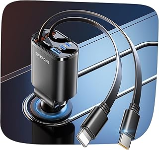 90W Retractable Car Charger with Dual Cables Car Phone Charger | Fast Charging Car Charger Adapter, 5-in-1 Compact Multi Port Charger Compatible with iPhone 17 16 15 14 13 12, Pixel - Black