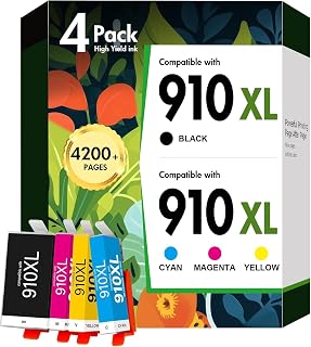 910XL 910 8020 Ink Cartridges Black and Color Combo Pack for HP Printers | Compatible for HP910XL Ink Cartridges for HP Printer OfficeJet Pro 8010 8025 8030 8035 8028 8022 8018 Series (4 Pack)