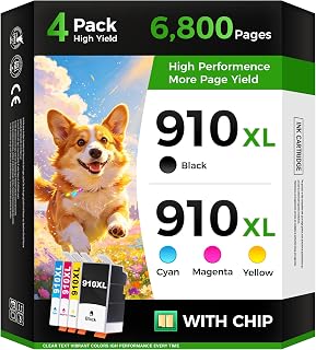 910XL Ink Cartridges Combo 4-Pack High Yield Replacement for HP 910XL 910 Ink Compatible with HP OfficeJet 8010 8020 Pro 8030 8015e 8025e 8028 8035 8018 8022e Printers Black Cyan Magenta Yellow