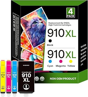 910XL Ink Cartridges for HP Printers (4 Pack) Replacement for HP 910XL Ink Cartridges Combo Pack for OfficeJet 8010 8020 8015e Series, Pro 8020 8025e 8030 Series Printer, Black Cyan Magenta Yellow