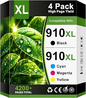 910XL Ink Cartridges for HP Printers Replacement for HP Ink 910 XL 4-Pack | 910XL Ink Cartridges Combo Pack Work with OfficeJet 8015 8010 8018 OfficeJet Pro 8025 8020 8022 8028 8035