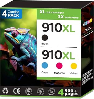 910XL Ink Cartridges Replacement for HP 910 Ink Cartridges Combo Pack (4 Pack), Compatible with HP Printer OfficeJet Pro 8125e 8130e 9120e 9125e Ink, 910 xl Ink Black and Color, Updated with V19.8.1