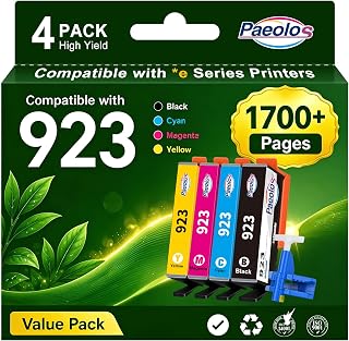 923 Ink Cartridges for HP Printers 4 Pack Replacement for HP 923XL Ink Cartridges Combo Pack Work for HP OfficeJet Pro 8130e 8125e 8120e 8138e 8135e 8139e Printers, No Chip, Black Cyan Magenta Yellow