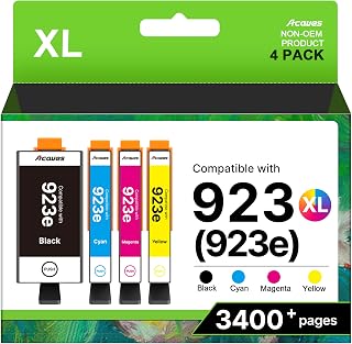 923XL Ink Cartridges for HP 923 Ink Cartridges With Chip 4-Pack 6C3Y6LN | High Yield 923e 923 Ink Cartridges for HP Printers 8125e 8135e 8124e 8130e 8132e 8122e 8120e 8138e 8139e Printers Black Color