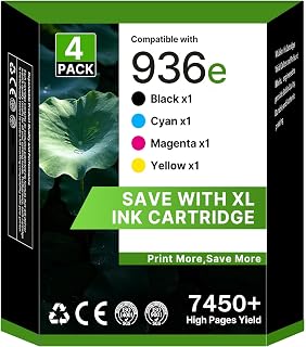 936 936E 936XL Ink Cartridges For 9125e Printer Black Cyan Magenta Yellow | for Ink 936 936E 936XL for OfficeJet Pro 9125e 9120e 9730e 9130 9135e 9122e 9128e 9110b 9120b 4 Pack with Chip