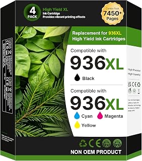 936e 936XL Ink | 9135e 9730e Replacement for HP 936 Use for Office Jet Pro 9125 9135 9110b 9130b, Wide Format 9730e 9720e, 4-Pack With Chip