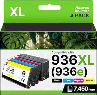 936XL 936 Ink Cartridges for HP Printers Compatible Ink Cartridge Replacement for HP 936 936e, Works with OfficeJet Pro 9125e, 9120e, 9135e, 9730 Printers, 4 Pack (Black, Cyan, Magenta, Yellow)