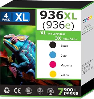 936XL 936e Ink Cartridges Combo Pack Replacement for 936 Ink Cartridges Work With OfficeJet Pro 9110 9120 9122 9125 9730e 9135e 9122e 9110b 9120b Black Cyan Magenta Yellow, Updated with V19.12.1