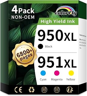 950xl 951xl Ink Cartridges Combo Pack Replacement for hp 950 951 (4 Pack) | Works with OfficeJet Pro 8600 8610 8620 8100 8630 8660 8640 8615 Black Cyan Magenta Yellow