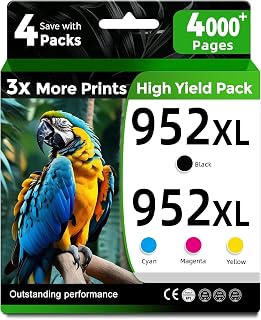 952XL Ink Cartridge Black Color Combo 4-Pack Compatible for HP 952 HP952 XL | to Officejet Pro 8710 7740 8720 8702 8210 7720 8715 8730 8740 8216 8725 8700 8200 7730 8743 Printer Black Cyan Magenta Yellow