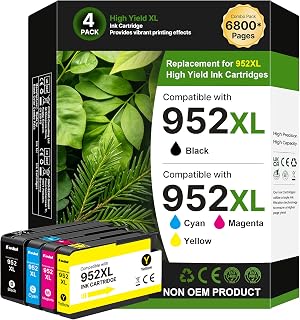 952XL Ink Cartridges Combo Pack Replacement for HP 952 XL Ink Cartridges for HP Printers HP952XL/952XL Work for Officejet Pro 8710 7740 8720 8715 8210 Printers, Black Color 4 Pack