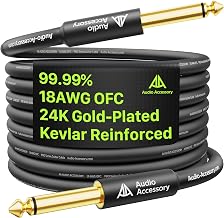 AA AUDIO ACCESSORY Pro Guitar Cable 10 ft, Anti-Kink Instrument Cable | Gold-Plated Kevlar-Reinforced 18 AWG 99.99% OFC Noise-Free Low Capacitance 1/4 Inch Cable for Fender Electric Guitar Amp Bass