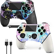 AceGamer 2 Pack for PS4 Controller, Hall Effect Joysticks & Programmable Back Buttons, Wireless Controller for PS4/Pro/Slim/PC, RGB Light/Turbo/Vibration/Motion/3.5mm Audio Jack!