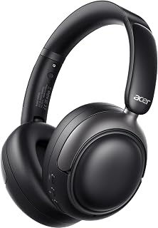 Acer OHR703 Adaptive Noise Cancelling Bluetooth Headphones, Over Ear, Black | Hi-Res LDAC wireless audio, 45dB Hybrid noise cancelling, Transparency mode, 160H Long battery life for travel, Bluetooth 6.0