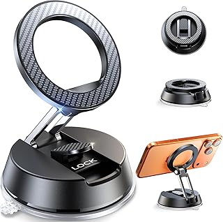 ACMEZING NeverFall Car Phone Holder for MagSafe [78+LBS Ultra Grip | 2400gf Magnetic Power] 360&deg; Foldable Car Mount Cell Phone Holders for Your Car for iPhone 17-12 All Smartphones, Carbon Fiber
