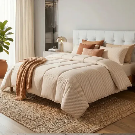 Acolchado Plumon Rieti by Gadnic Queen 230x240 Cm 4 Estaciones 300h Microfibra Poliester 90 GSM Relleno Polyfill 200 GSM Beige